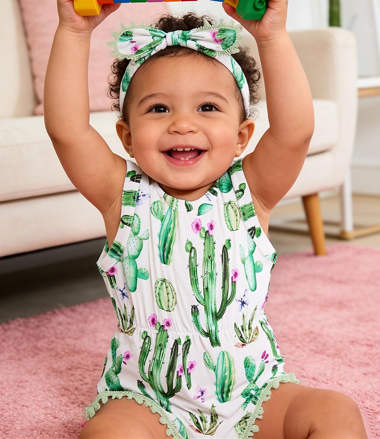UNICOMIDEA Baby Girl Clothes 0-24 Months Floral Sleeveless Baby Cowgirl Newborn Romper Jumpsuit Outfit Set with Headband