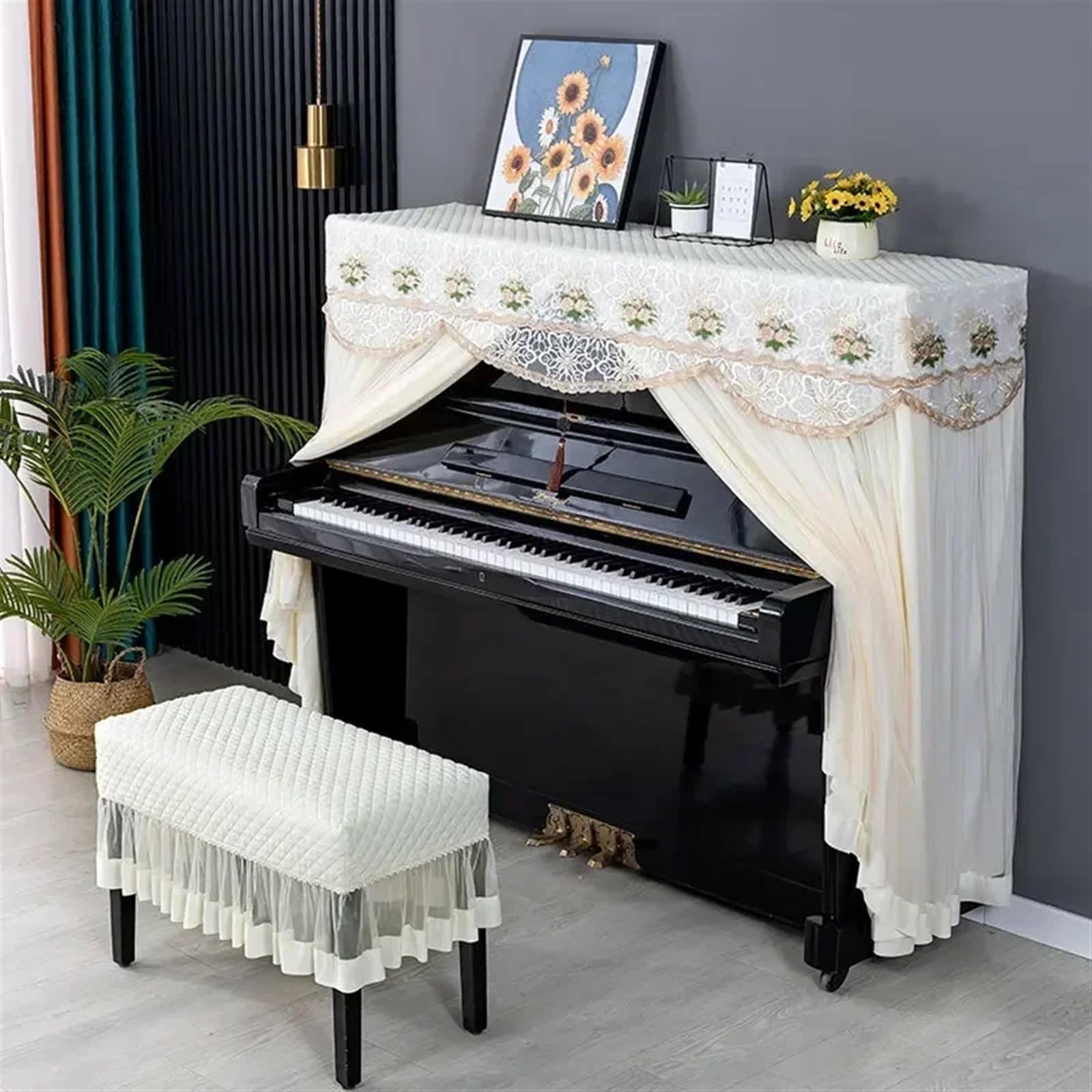 Copertura for pianoforte minimalista Suonare il in pizzo singola doppia panca(Pink,Bench 36x56cm 1piece)