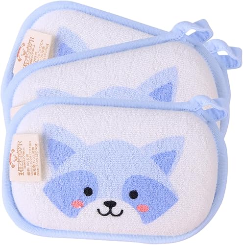 Didiseaon Juego de 3 esponjas de baño para bebés, suave y de dibujos animados, para bebés, toalla de ducha absorbente para recién nacidos,