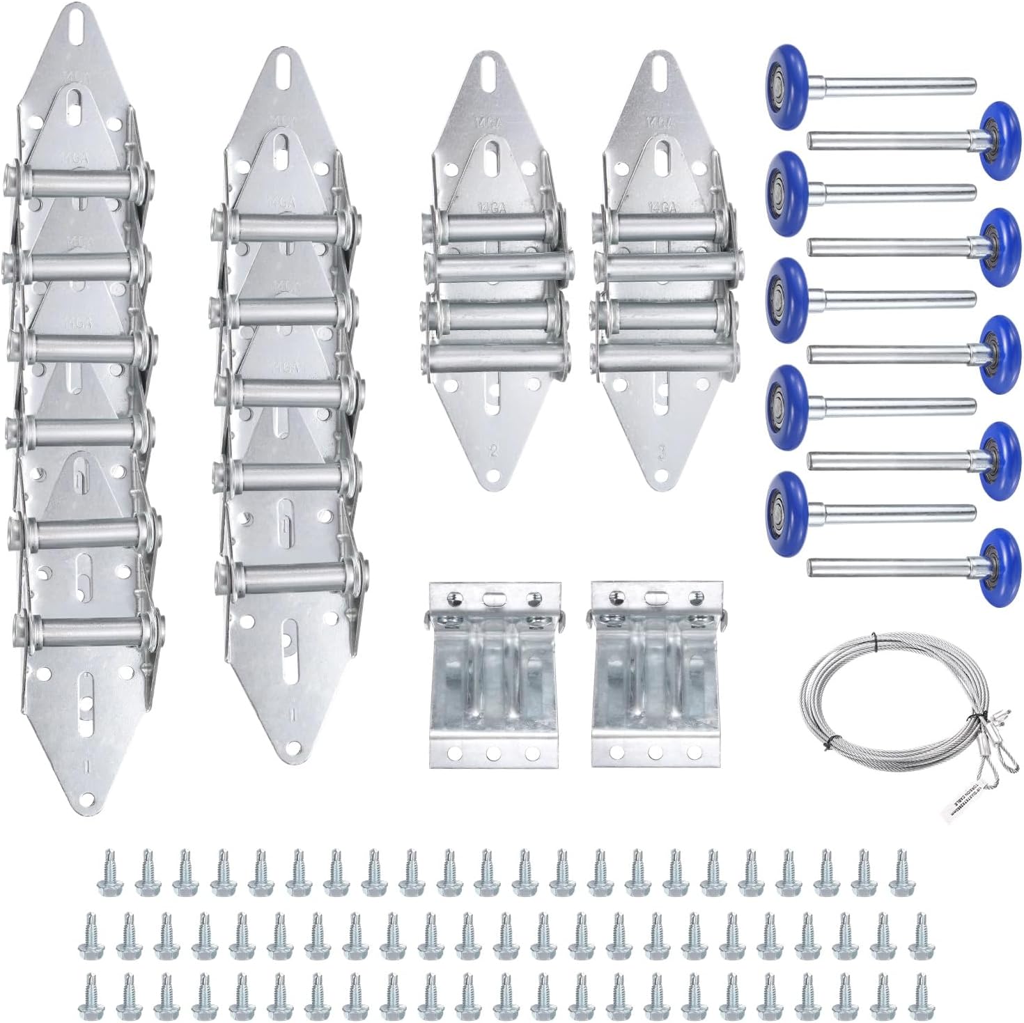 uxcell Garage Door Hinge & Roller Tune Up Kit, Garage Door Set 6200ZZ Roller Blue Without Cover/Self-Drilling Screws/Hinge/Top Bracket/Wire Rope for 16 x 7Ft Door