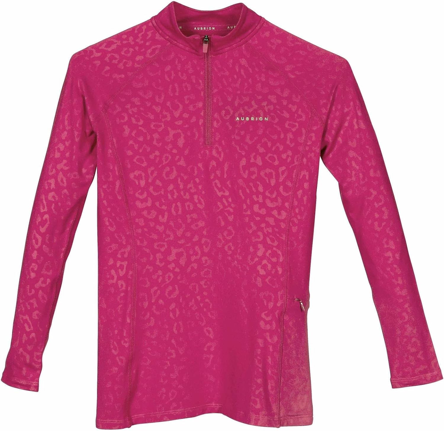 Aubrion Shires Leopard Print Long Sleeve Revive Baselayer - Young Rider (as1, Alpha, 9_Years, 10_Years, Cerise)