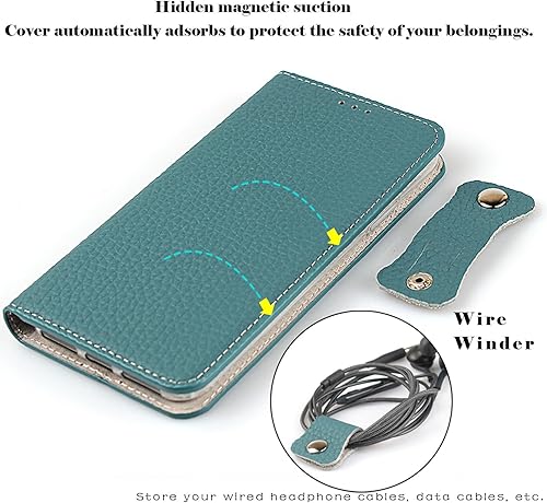 Miniatura 4 de Havaya Funda de piel auténtica para iPhone 13 Pro con tarjetero para mujer, con ranuras para tarjetas de crédito, color azul cielo