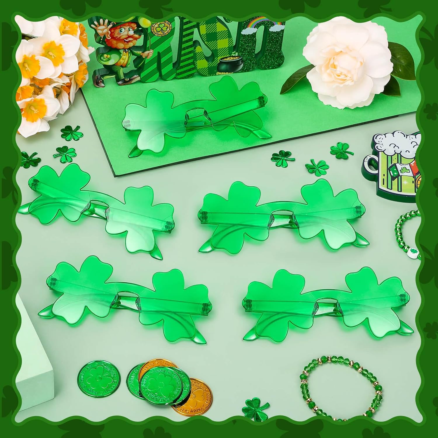 ROADPLUM 15 Pairs of St. Patrick's Day Sunglasses, Green Glasses for St. Patrick's Day Accessories Green Irish Party Carnivals Favor Costume Decorations