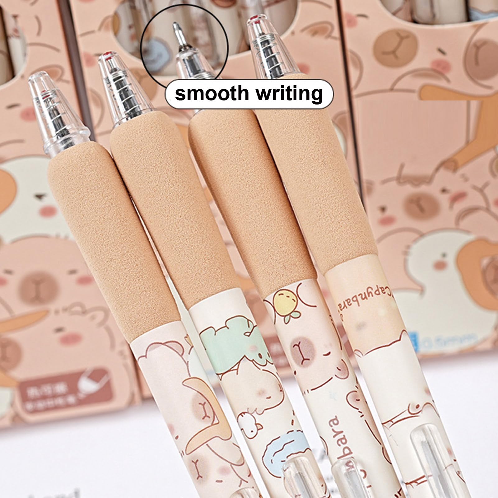 4 Pcs Cute Erasable Pens Retractable Erasable Pens Kawaii Cartoon Capybara Gel Pen 0 5mm Blue Ink Smooth — view 6