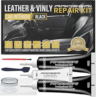 Black Leather Repair Kit for Car Interior, Vinyl Repair Kit for Car Seats, Couch, Boat, Sofa & Purse, Fix Scratch & Rip on Artificial, Faux, Genuine Leather, Easy for Anyone to Match Ideal Color