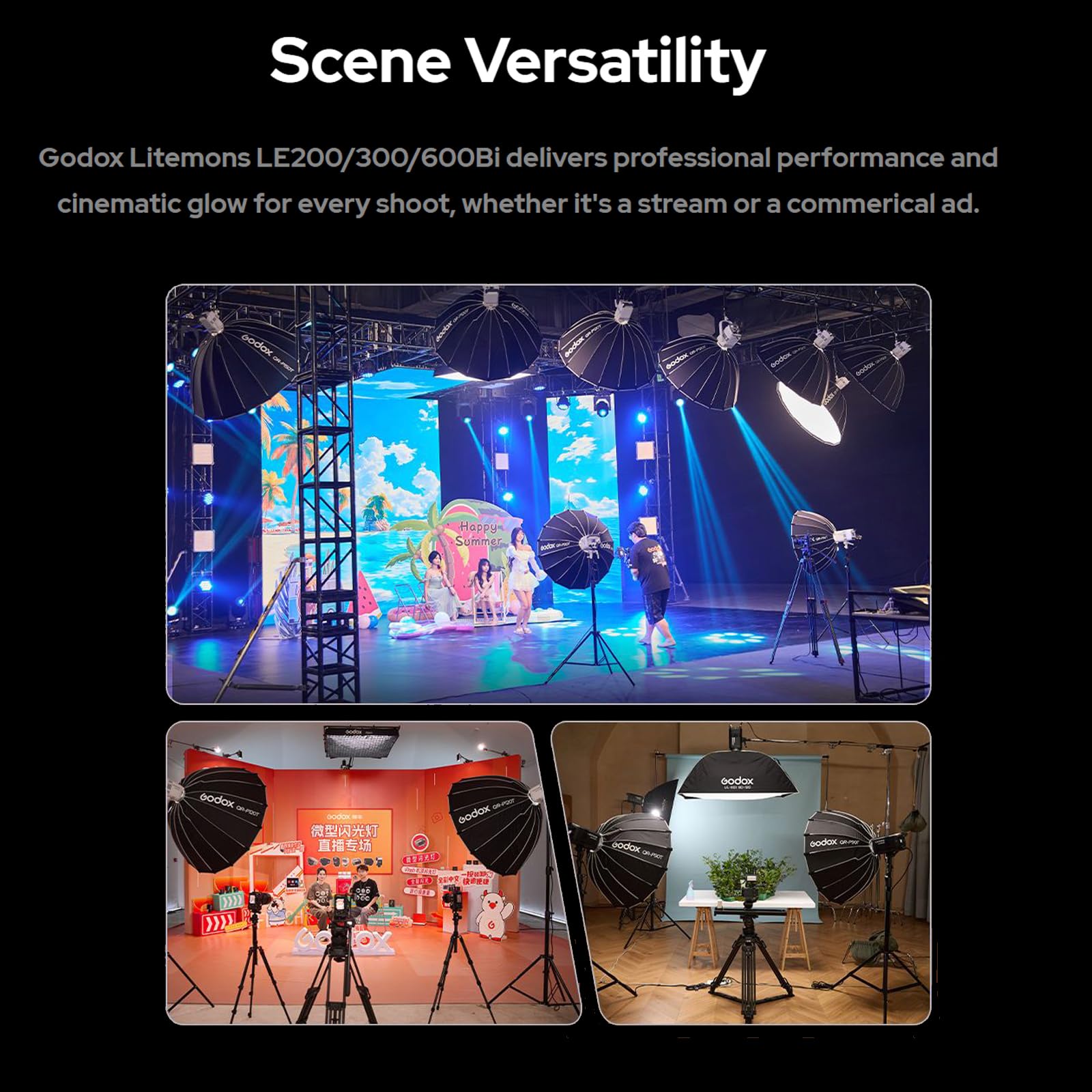GODOX LITEMONS LE300Bi - Luz LED de video de 320 W, bicolor, 2800 K-6500 K, montaje Bowens 58900 lux @ 5600 K, 1 m soporta control de aplicación, NFC, DMX, CRMX (negro)