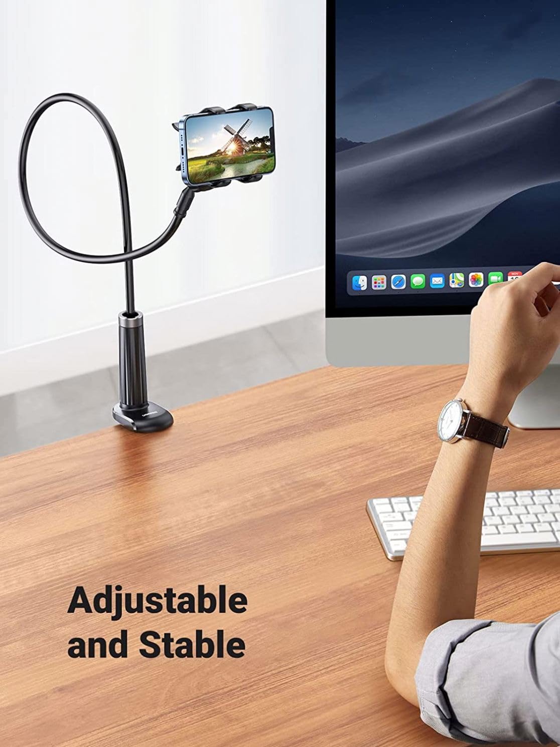 Support Téléphone pour Lit avec Bras Flexible à Col de Cygne – Support Smartphone Rotation 360° Réglable – Compatible iPhone 7 8 X XS 11 12 13 14 15 16 17 Pro Samsung Huawei Honor – 4 à 6,5 Pouces