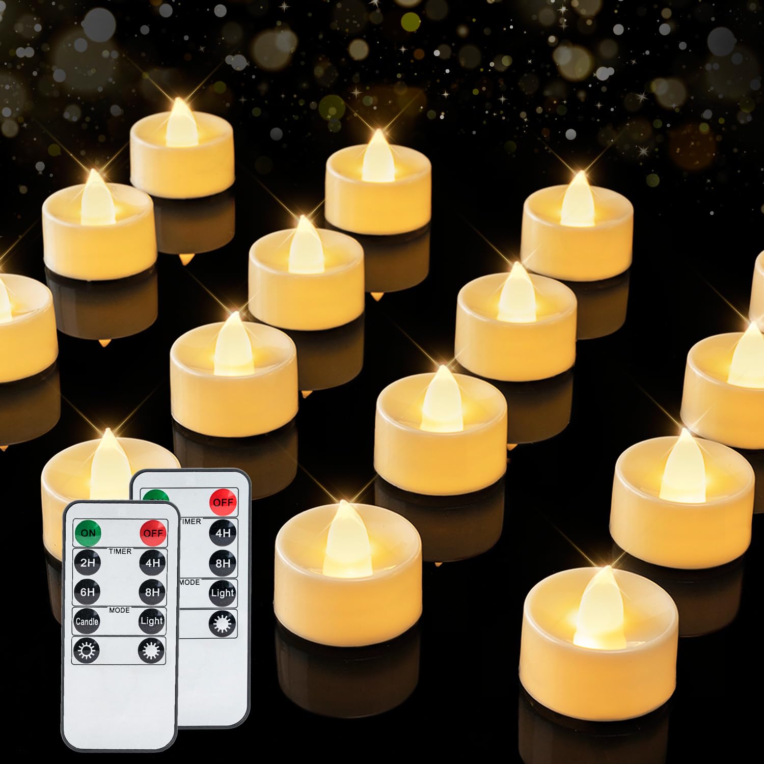 BEICHI 24Pcs Flameless LED Tea Lights with Remote &amp; Timer,Ivory Base,400Hrs