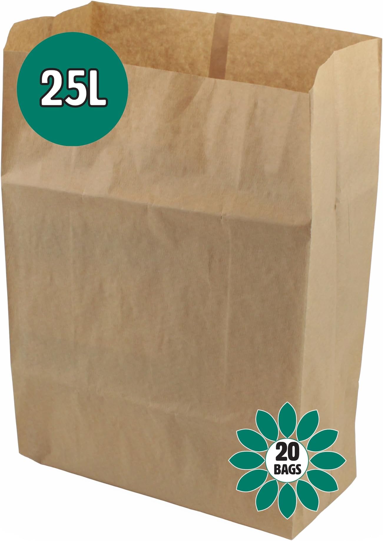 25 Litre x 20 Paper Compostable Bags Kitchen Caddy Liners - Food Waste Bin Liners - EcoSack 25L Biodegradable Bags with Composting Guide
