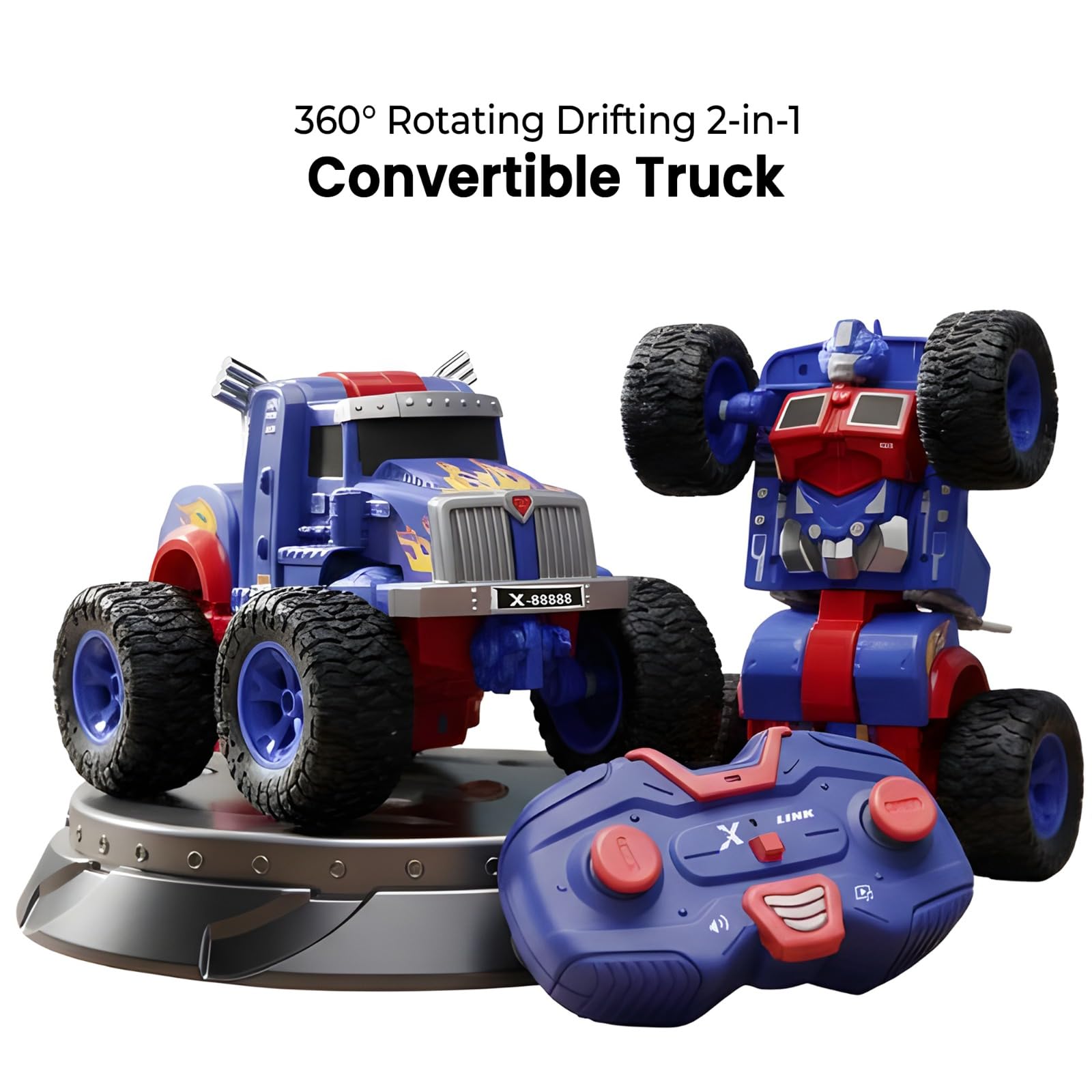WireScorts 2-in-1 Deformation Robot RC Truck Car Toy for Boys 8-13, Remote Control Convertible Truck with Rechargeable Battery, Multi Color