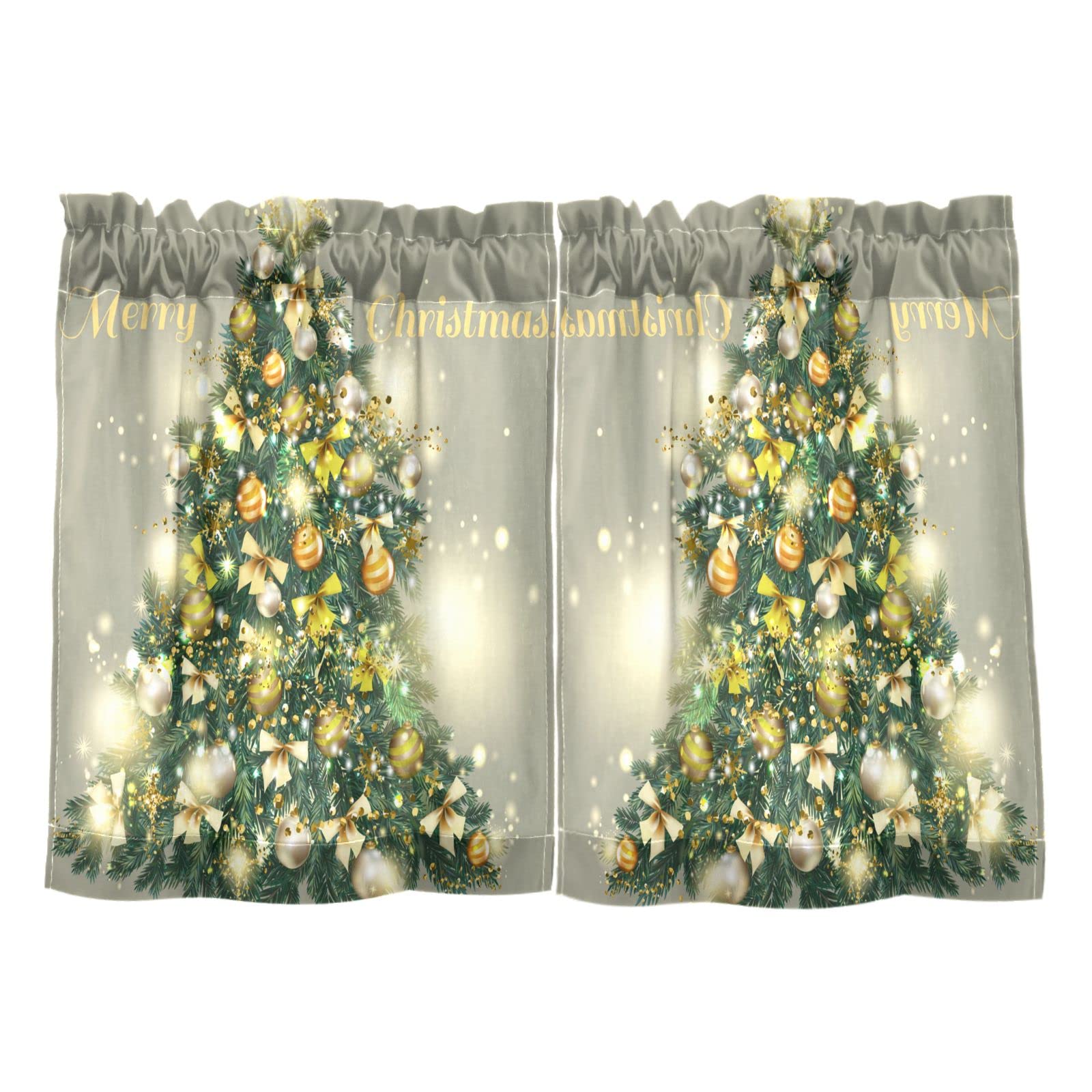 Mnsruu Cortinas de cocina, cortinas cortas de árboles de Navidad, cortinas de media ventana, 2 paneles de cortinas para Navidad, 27 x 24 pulgadas