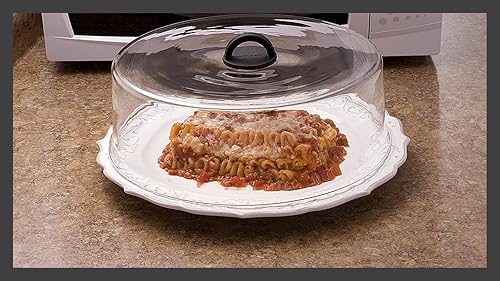 Miniatura 5 de Cubierta alta para placa de vidrio de borosilicato templado para microondas con mango de silicona negra de fácil agarre, sin ventilación para