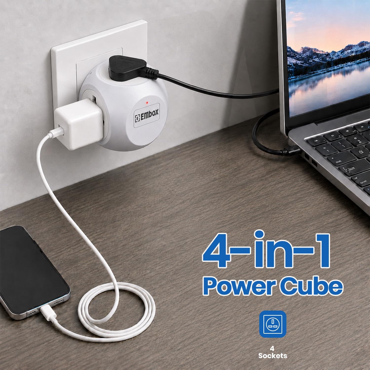 EMBOX Multi Plug Adapter | 6 amp Universal Sockets and LED Indicator Safety Shutter | 3 Pin Plug Socket Extension, Charging Mobile, Laptop, TV Grey — Amazon image 2