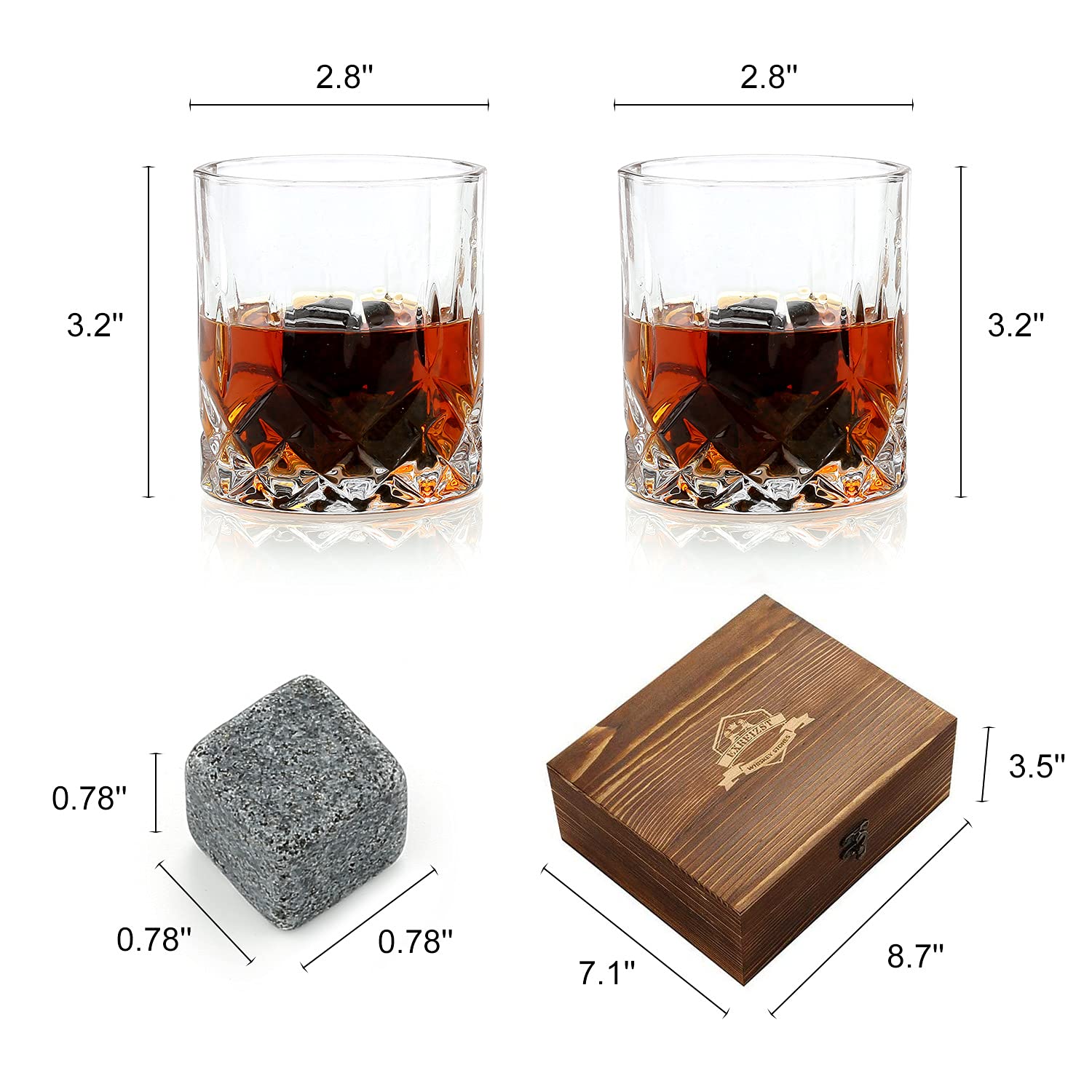 Whiskey Stones Gift Set Whiskey Glass Set of 2 Granite Chilling