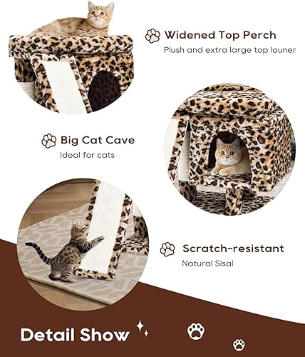 Miniatura 39 de SYANDLVY Árbol pequeño para gatos de interior, torre para gatos con poste rascador, casa de actividades moderna para gatos grandes, condominio