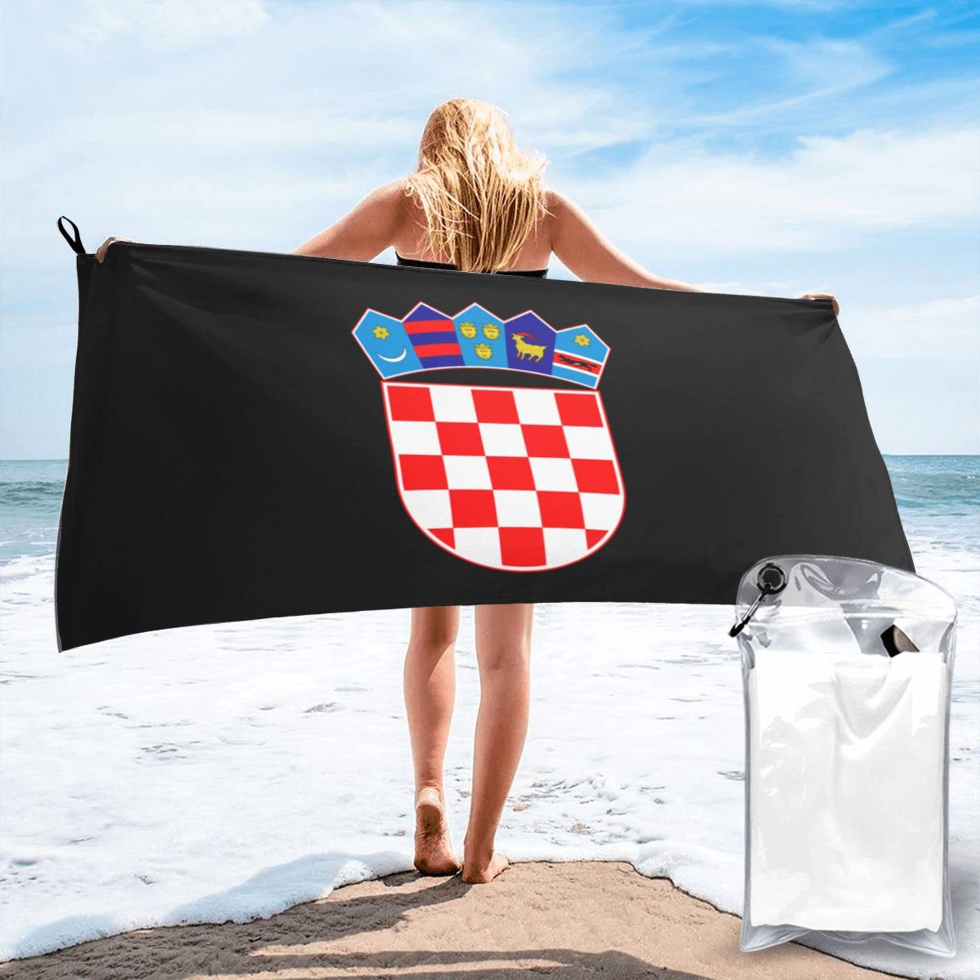 Lsjuee Croatian Emblem Croatia Microfiber Beach Towel-Quick Dry Oversized Towels Blanket for Travel Pool Camping