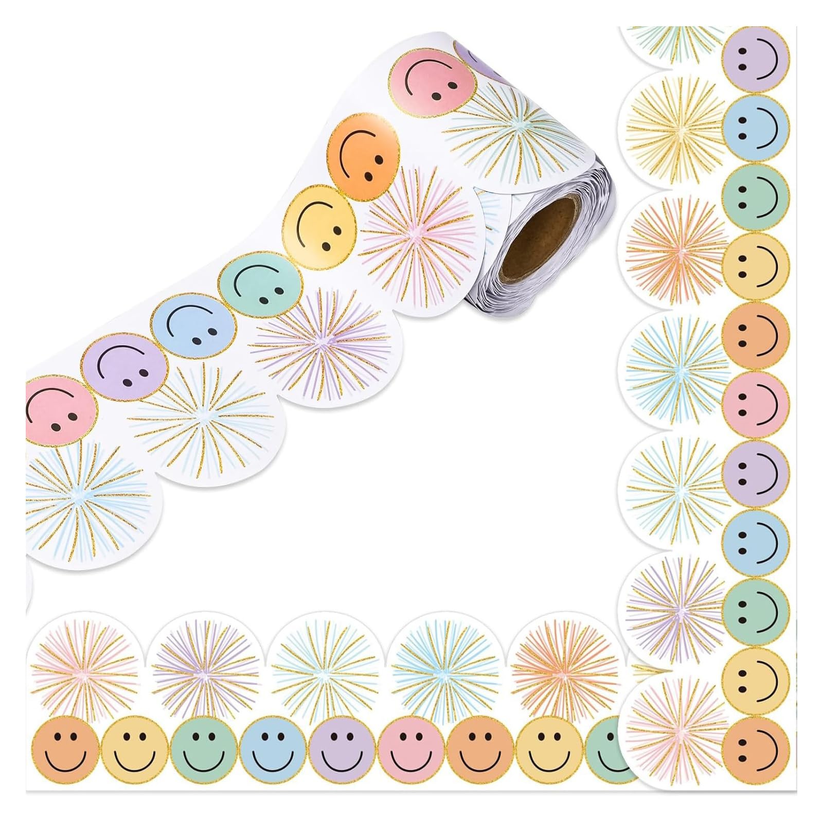 32.8ft Smiling Face Border Trim Notice Board Sticker Bulletin Board Border Trim for Classroom Chalkboard Decoration Wall Sticker