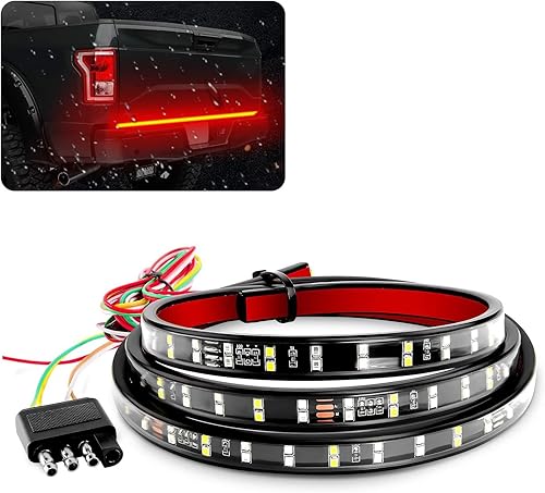 1 barra de luz de doble fila para puerta trasera de automóvil, 59 pulgadas, blanco + rojo, luz de freno de señal de giro flexible impermeable DRL,