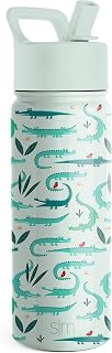 Simple Modern Kids Water Bottle with Straw Lid | Insulated Stainless Steel Reusable Tumbler for Toddlers, Girls, Boys | Summit Collection | 18oz, Green Crocodiles