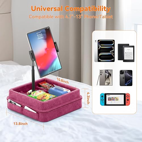 Miniatura 8 de KDD Soporte de almohada para tablet  Soporte de almohada ajustable de 360 para iPad, cama y escritorio, cuello de cisne para tableta con bandeja de