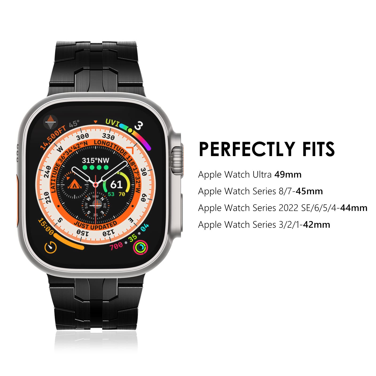 KADES Grade 2 Titanium Band Compatible with Apple Watch Band 49mm 45mm 44mm 42mm iWatch Ultra2 Series 9 8 7 SE 2022 6 5 4 3 2 1,Titanium Link Replacement Wrist Band, Black