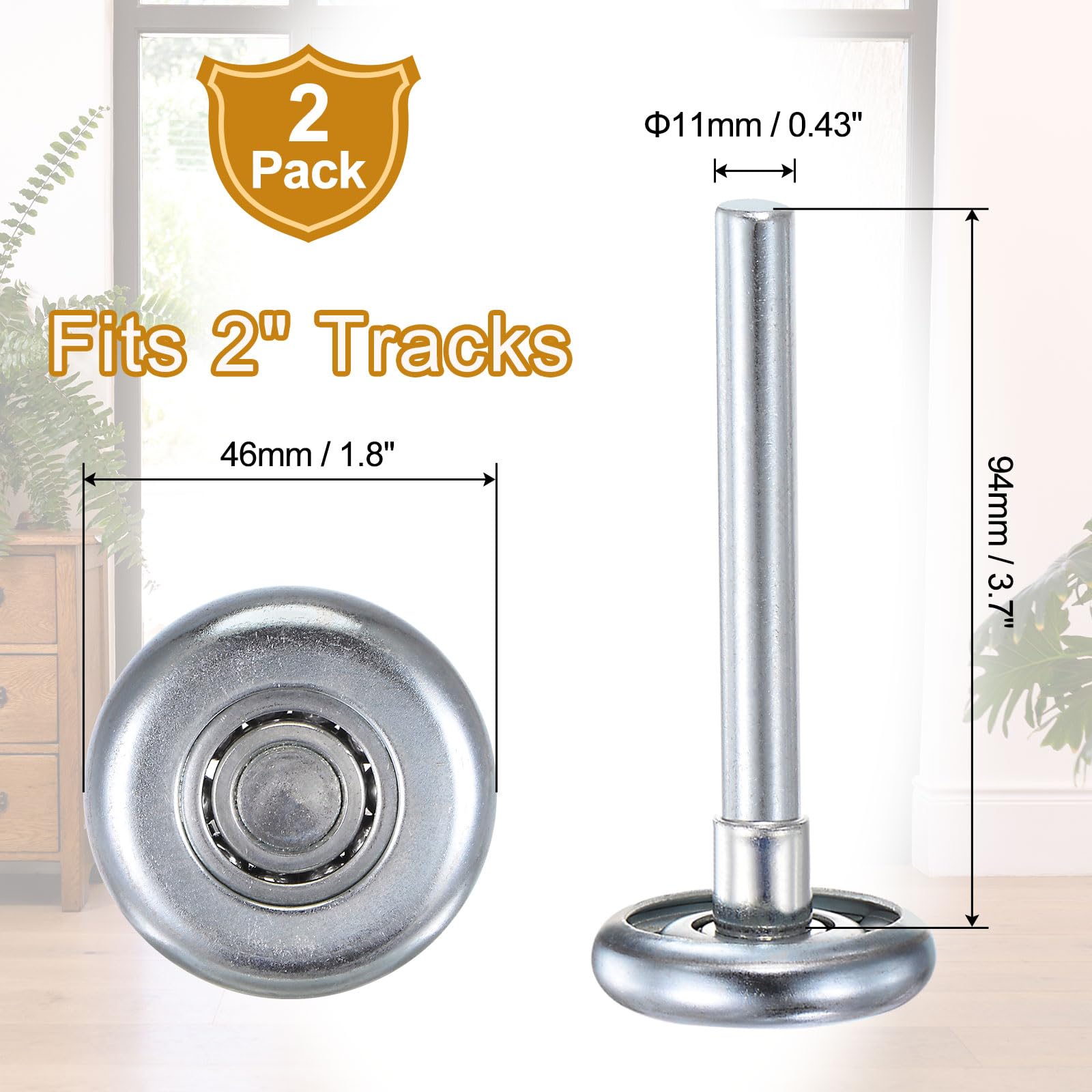 sourcing map 2pcs Garage Porte Rouleaux, 2" Rouleau pour 2" Garage Piste, 3,7" Tige, 10 Billes Scellé Roulement, pour Commercial et Résidentiel Garage Portes, Argent