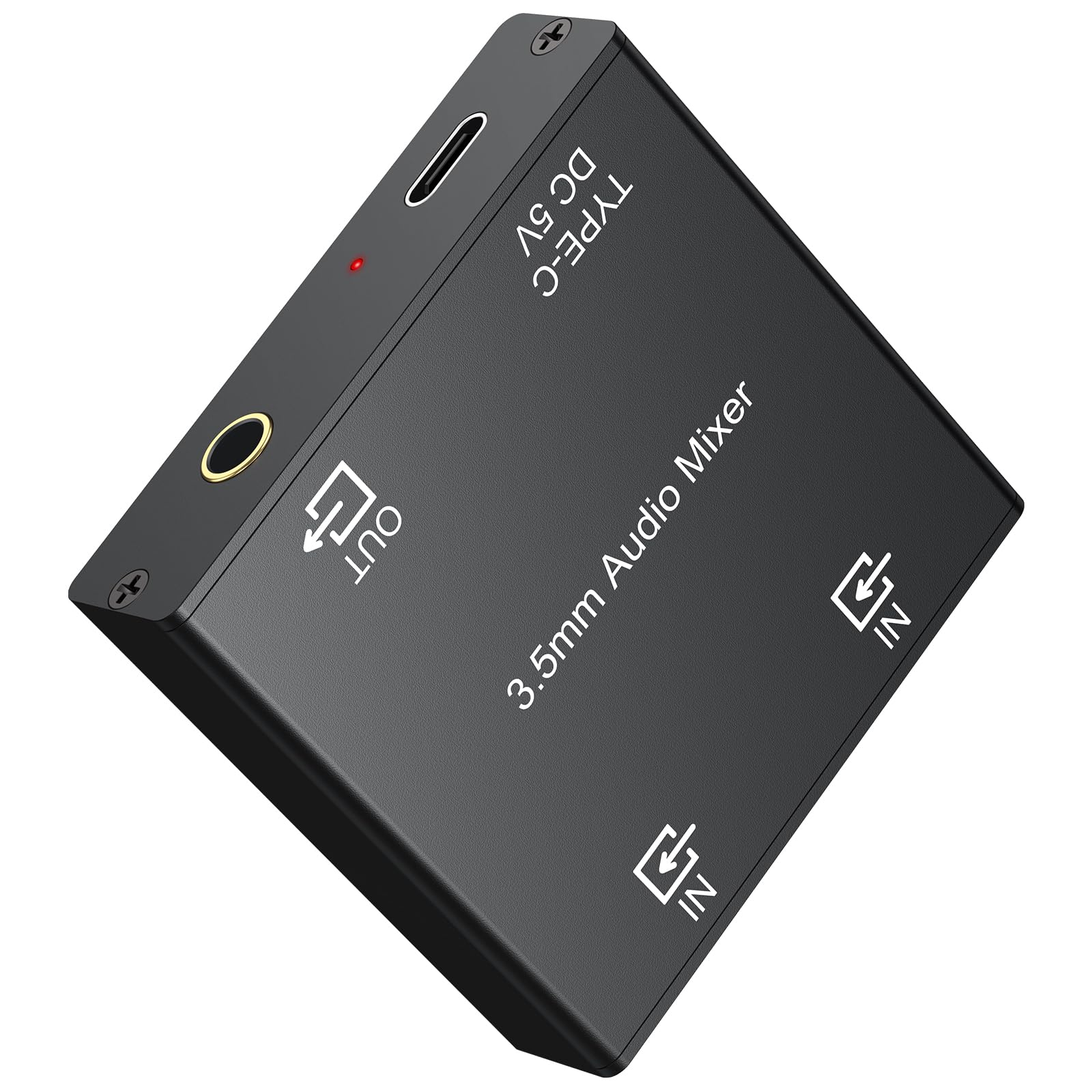 LiNKFOR Mini Mezclador de Audio 3.5mm de 2 Canales,Mezclador Activo con con Control de Volumen para PC/Altavoz/Amplificador/Teclado Electrónico