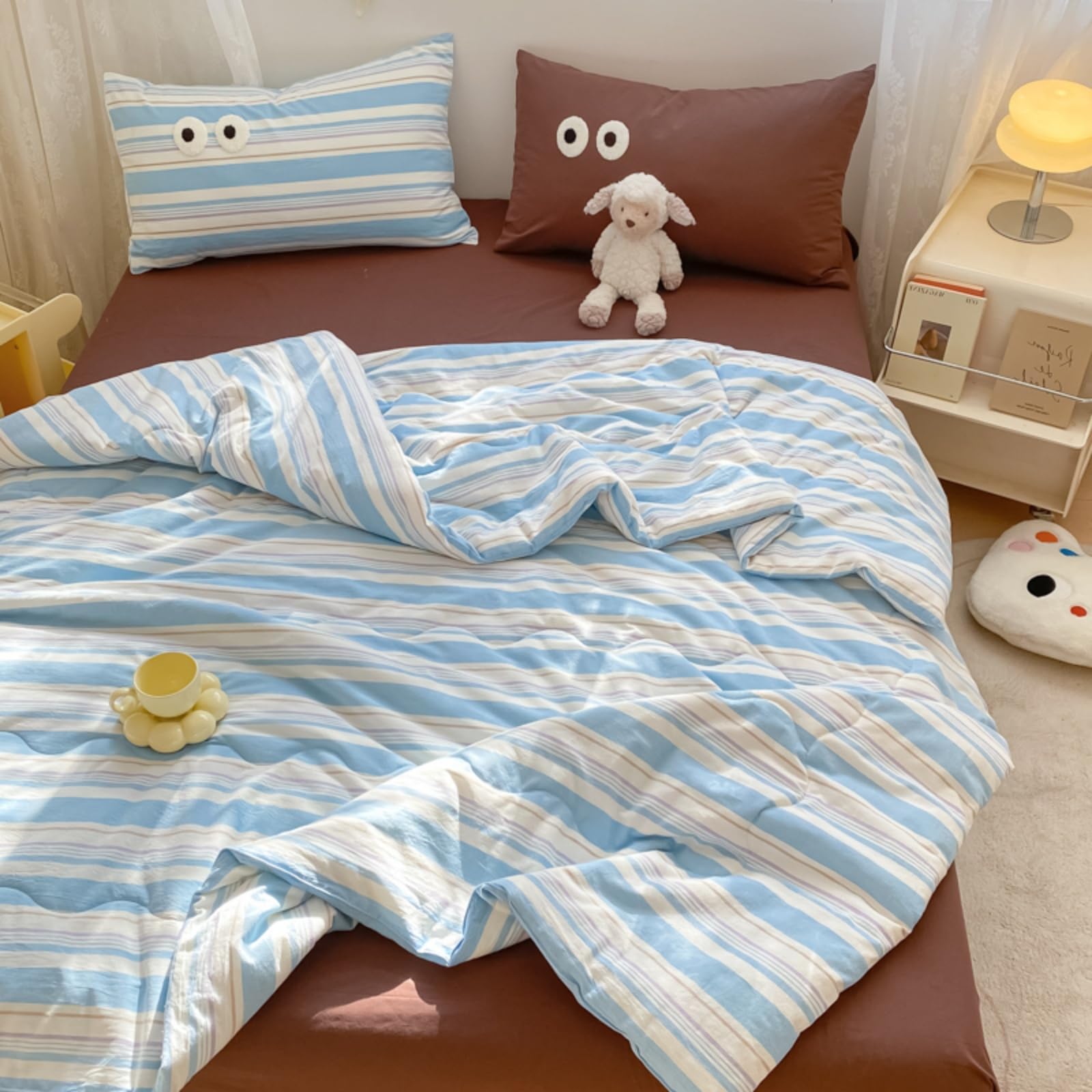 Odot Edredón Sin Funda 2.5 TOG Single A King (Rayas Azul Cielo,150x200cm) | Relleno Nórdico Verano Edredón Ligero y Transpirable Lavable a Máquina y Secado Rápido para las Noches Cálidas de Verano