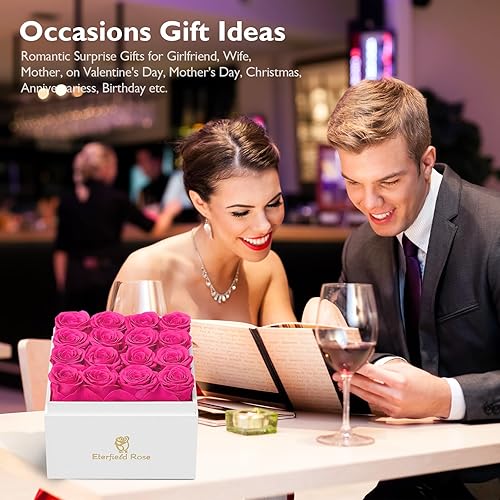 Miniatura 10 de Eterfield Rosas preservadas que duran un año, 16 piezas de rosas eternas en una caja, regalo para esposa, madre, día de la madre, día de San