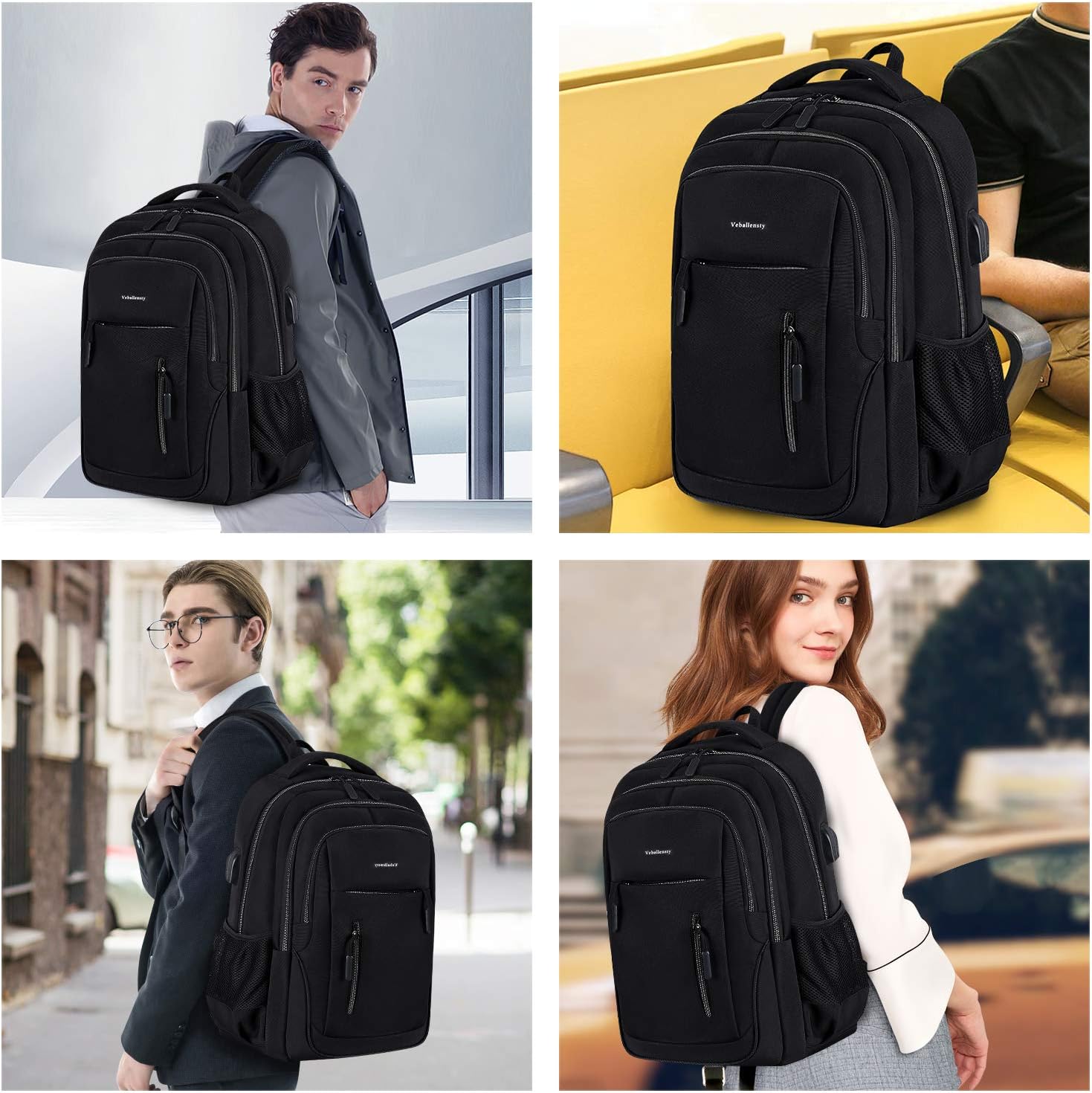 Black Friday - 70% OFF Veballensty 17.3 Inch Travel Laptop Backpack, Anti-Theft College School Computer Bookbag with USB Chargering Port Fits Women& Men for School Travel Business (Black)