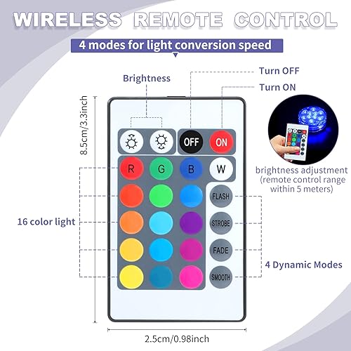 Miniatura 3 de Paquete de 16 luces LED sumergibles con control remoto impermeable para piscina, luz LED subacuática, funciona con pilas, lámpara cambiante