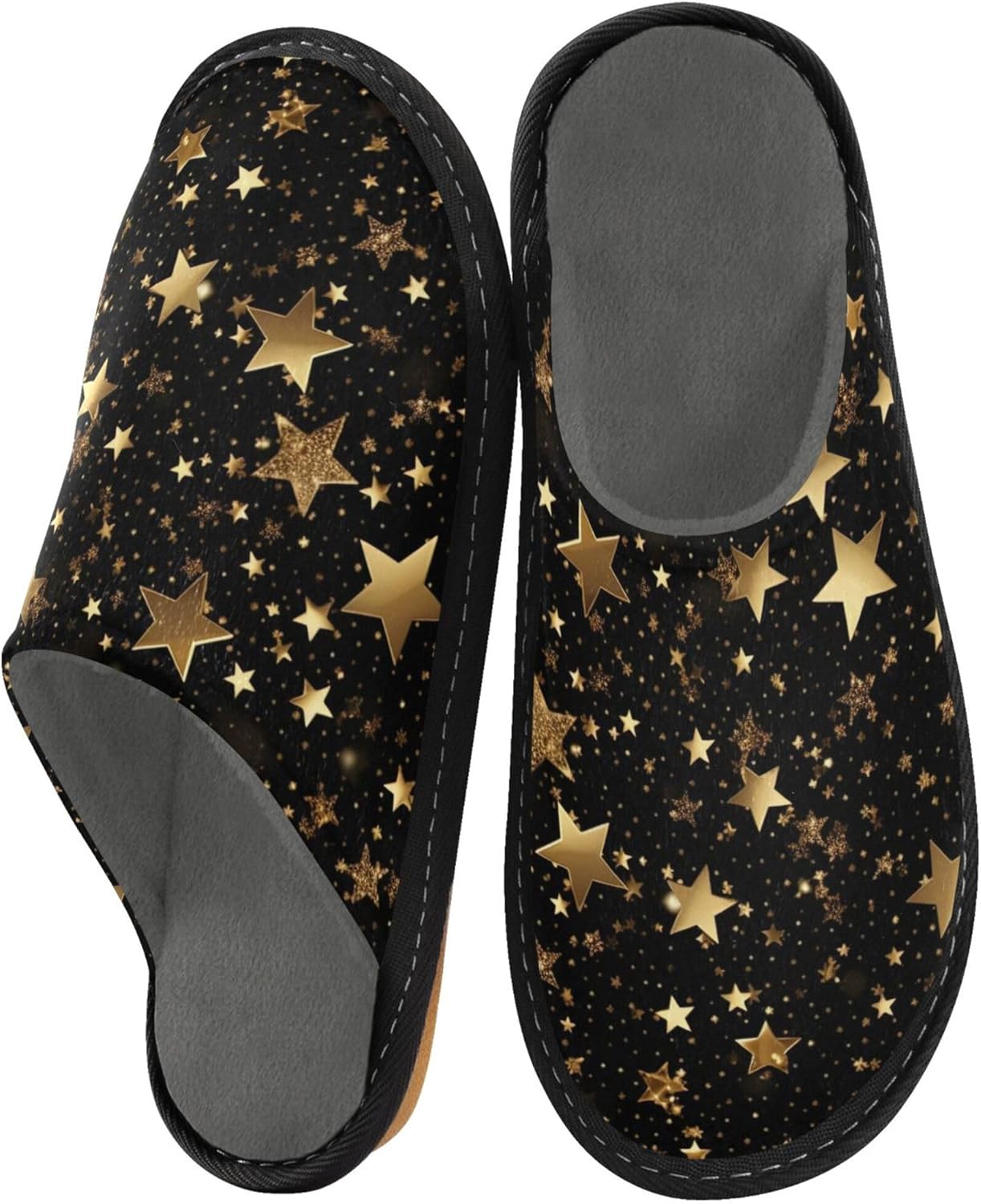 Glitter Texture Star House Slippers – Cozy Fuzzy Slippers for Guests, Washable & Disposable, Perfect for Shoeless Home, Spa & Hotel Use A111004