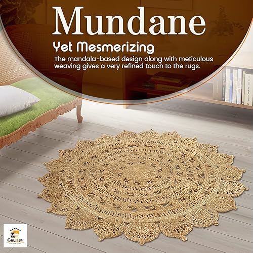 Vista 84 de GRUHUM Alfombra tejida a mano de yute redonda de 6 pies de fibra natural, alfombra rústica vintage bohemia y reversible trenzada beige, alfombras