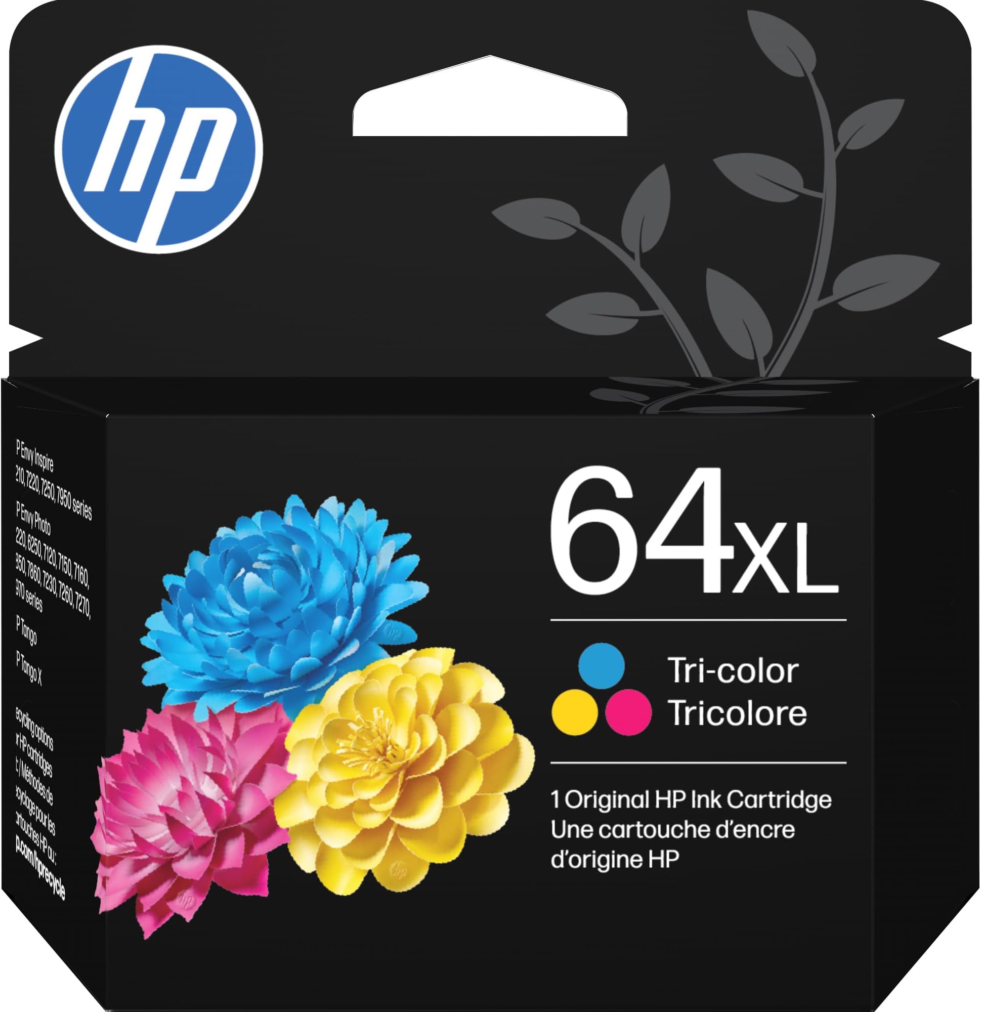 HP 64XL Tri-color High-yield Ink Cartridge for HP Printers | Works with Printer Series: ENVY Inspire 7950e; ENVY Photo 6200, 7100, 7800; Tango | Eligible for Instant Ink | N9J91AN
