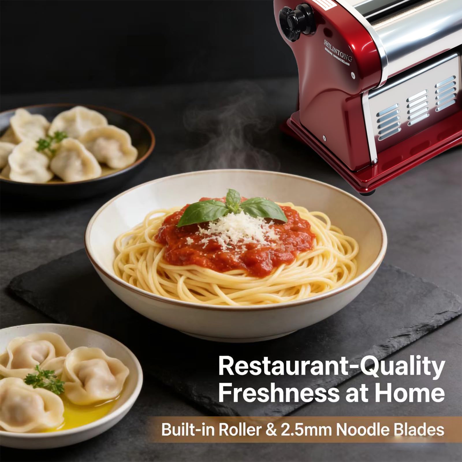 Máquinas Eléctricas Para Pasta - Fabricante de Fideos con Rodillo y Doble Cuchilla de Acero Inoxidable - 1.5mm (Redondo) y 4mm (Plano) - Para Uso Doméstico y Comercial