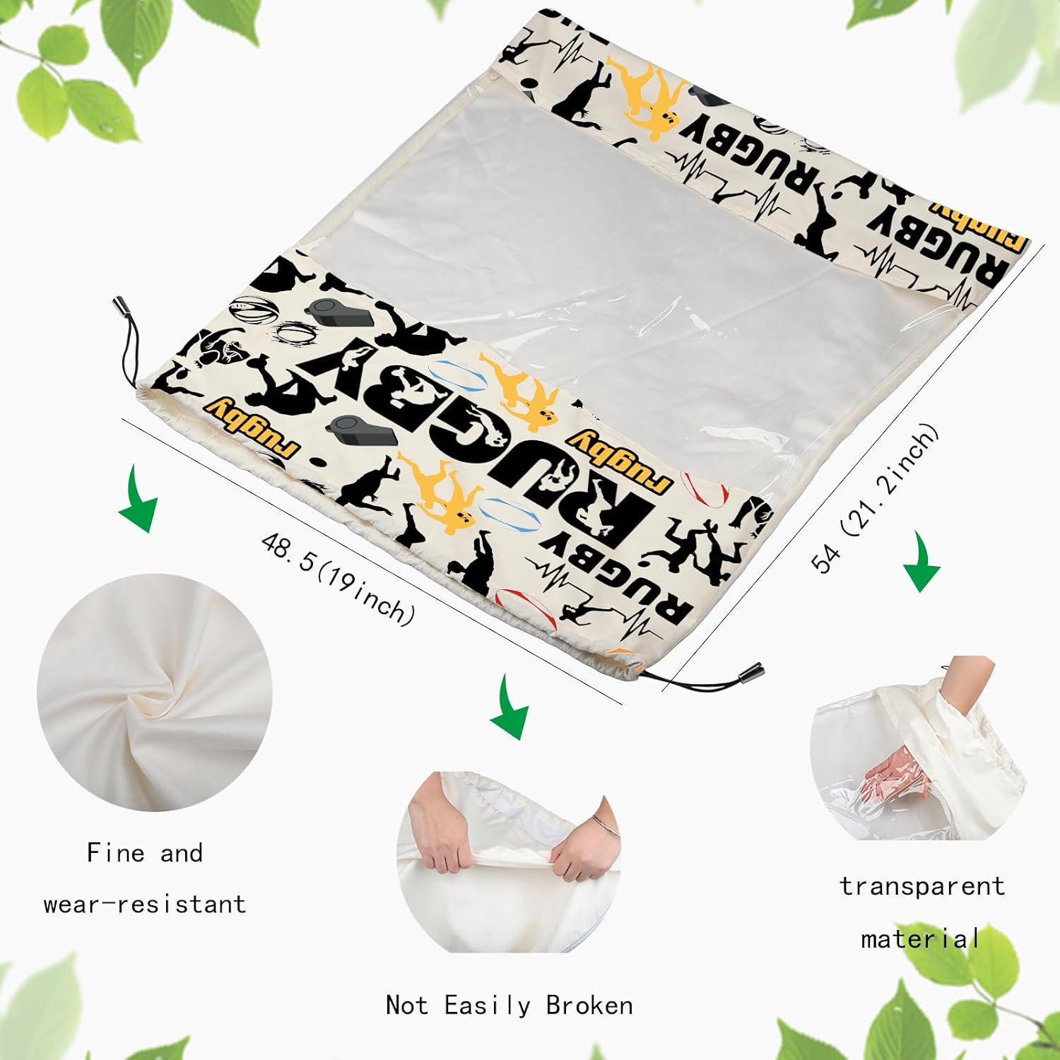 JYTAPP Rugby Clear Drawstring Bag Rugby Sport Drawstring Backpack Dirty Clothes Travel Organizer Bag Rugby Player Gift