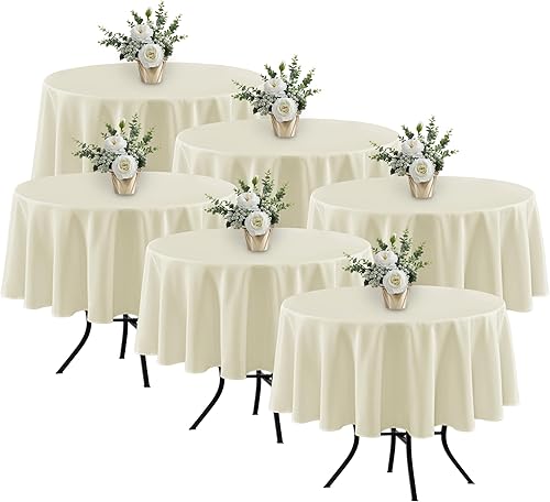 Miniatura 141 de Fitable - Paquete de 6 manteles redondos, resistentes a las manchas y lavables, manteles de tela de poliéster para bodas, fiestas, banquetes