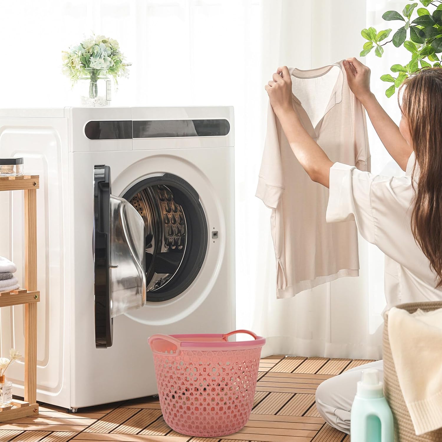 Luxshiny Laundry Hamper Organizer Portable Clothes Basket for Dirty Laundry Hollow Design for Bathrooms Bedrooms and Living Rooms