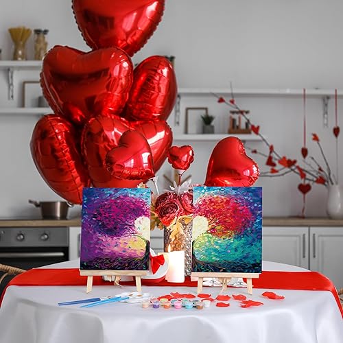 Miniatura 6 de Zhanmai 112 piezas de lienzo predibujado para el día de San Valentín para adultos, parejas, kit de pintura y sorbo para citas, noche, corazón,