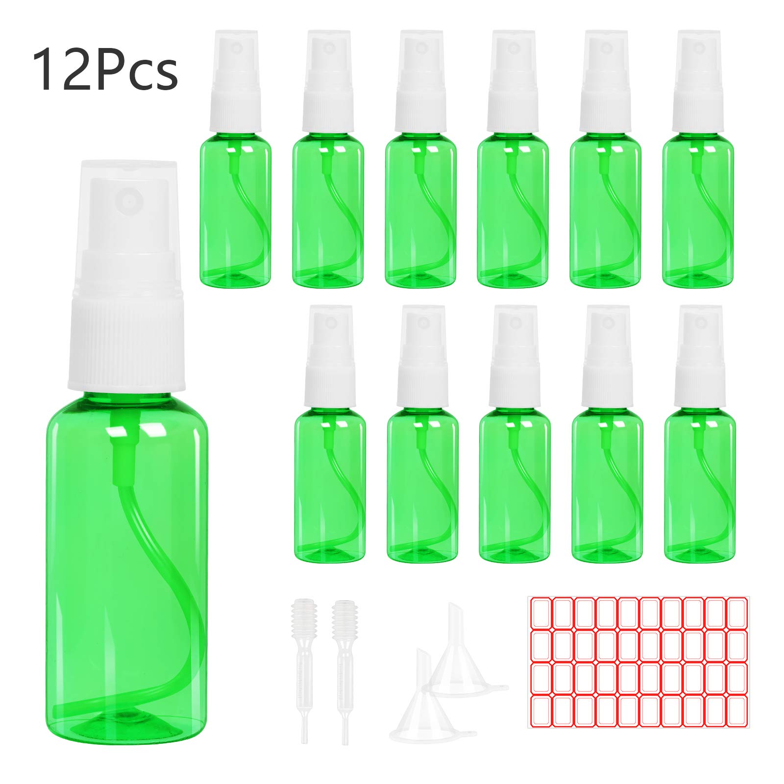 Fine Mist Spray Bottles,KAKOO 12 Pcs Green Transparent Travel Bottle Toiletries Liquid Containers for Cosmetic Makeup