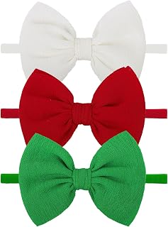 YanJie HAIRBAND for Baby Girls - Christmas Handmade Hair Bows Hairbands Hair Accessories - One Size - 3 Pieces - Nylon - Polyester - Soft Elastic - Red - For Newborn Infant Toddlers Kids