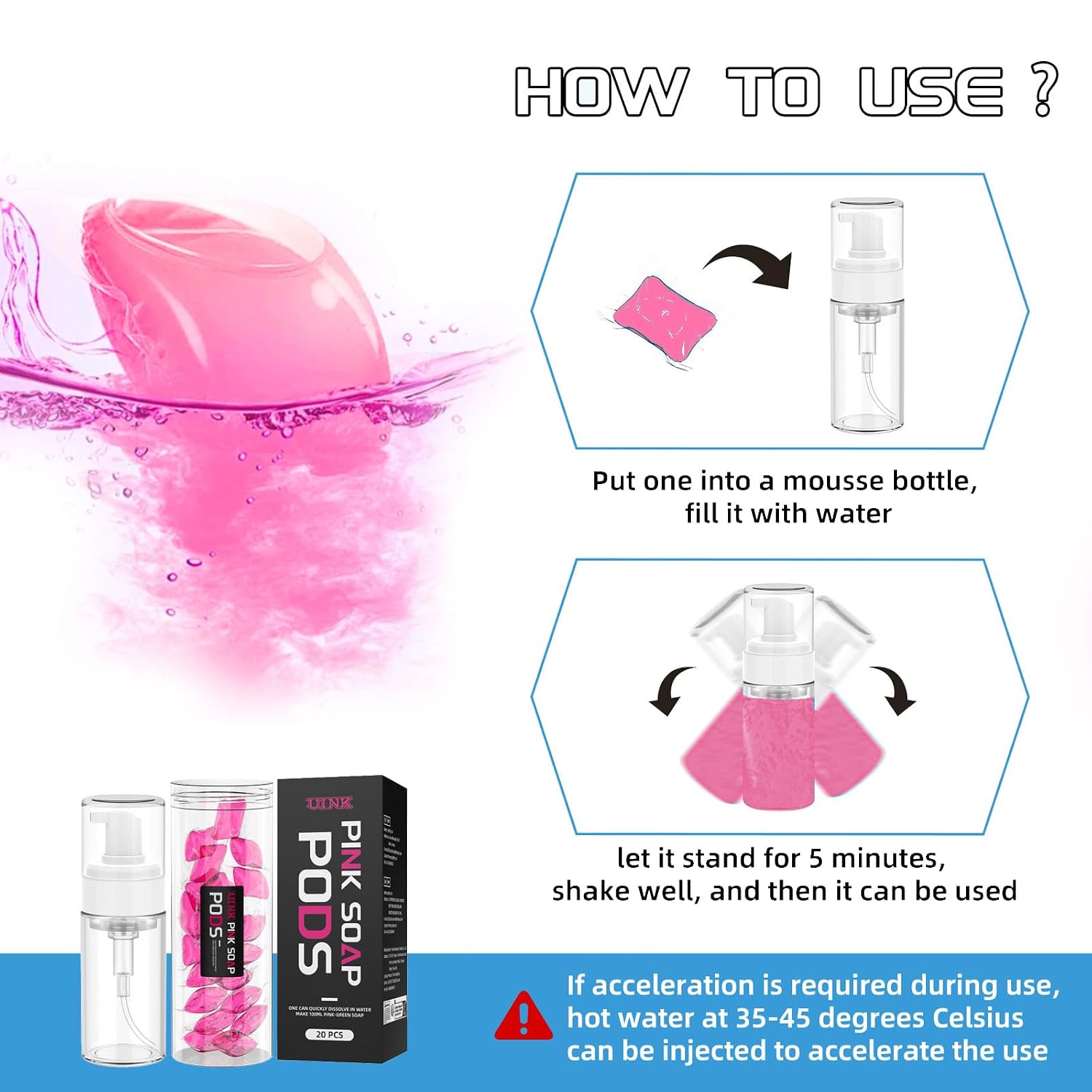 Tattoo Foam Soap Pods - Dissolving Tablets Make Foam Cleanser, 20 Pack Creates 100ml Each, Professional Foam Solution, Just Add Water (Pink)