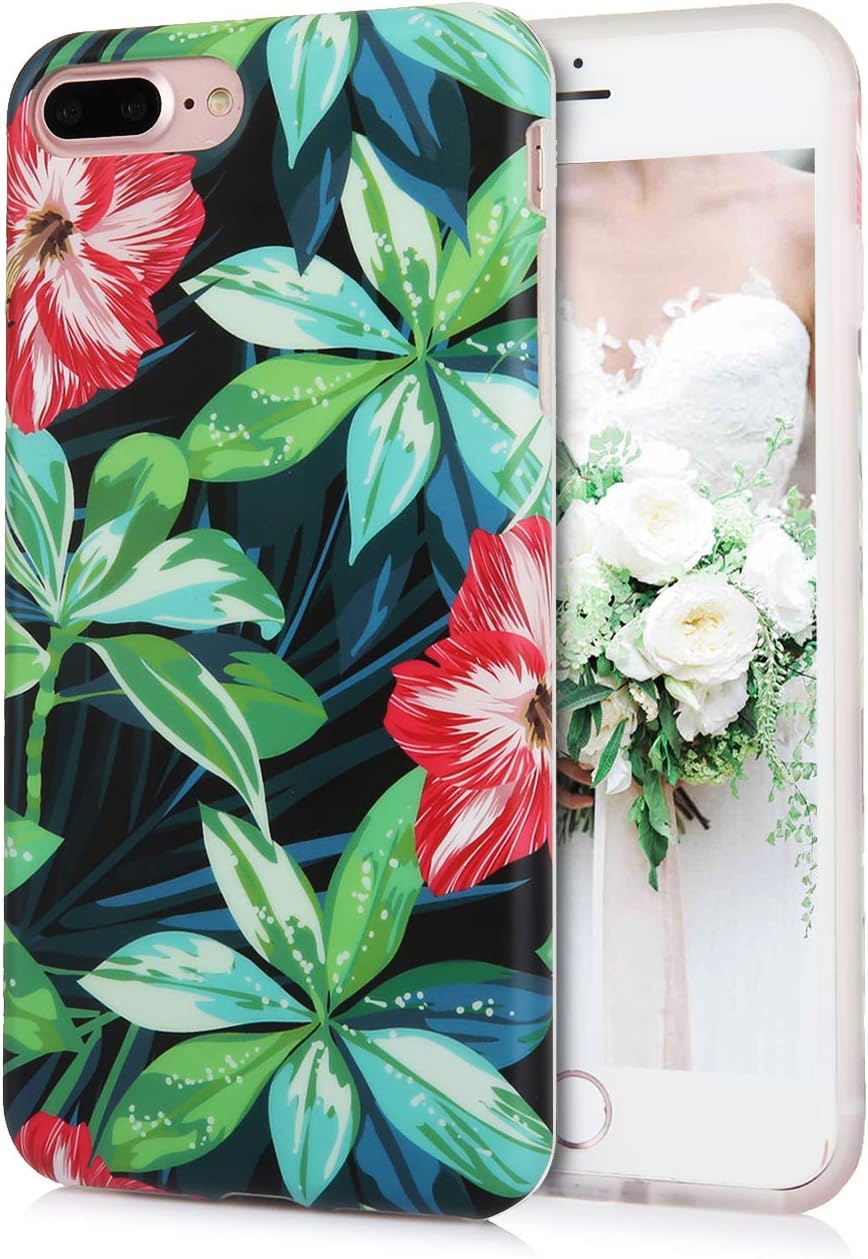iPhone 8 Plus iPhone 7 Plus Case Cute Tropical Hibiscus Flowers Floral Pattern IMD Hybrid Hard TPU Shockproof Fun Phone Cases for Women Girls[5.5"]