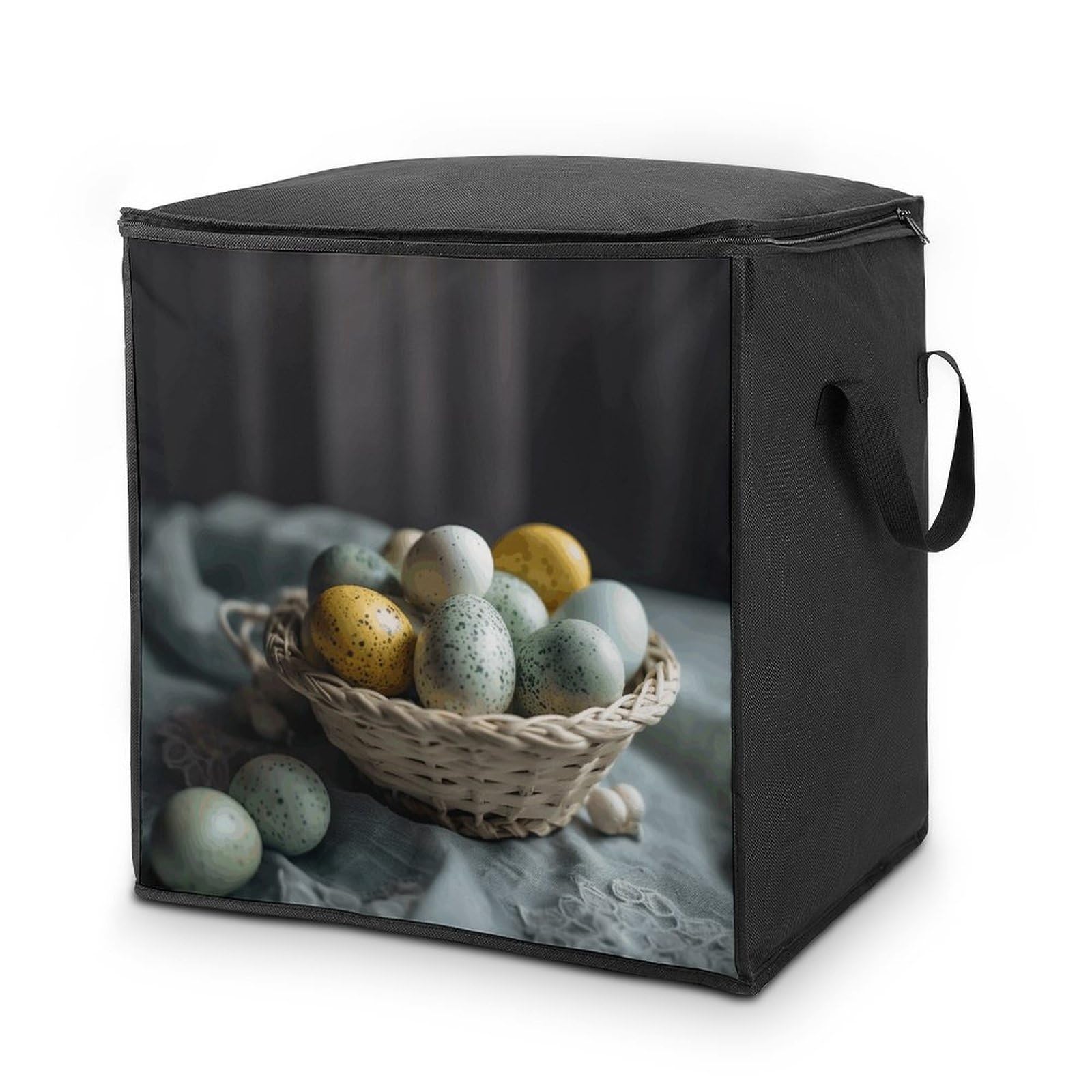 Easter Egg Basket Storage Bags Comforter Quilt Blanket Clothes with Zipper & Handles Easy to Fit King Size Comforter Set Closet Under Bed Organizer for Dorm Pillows Bedding 70L
