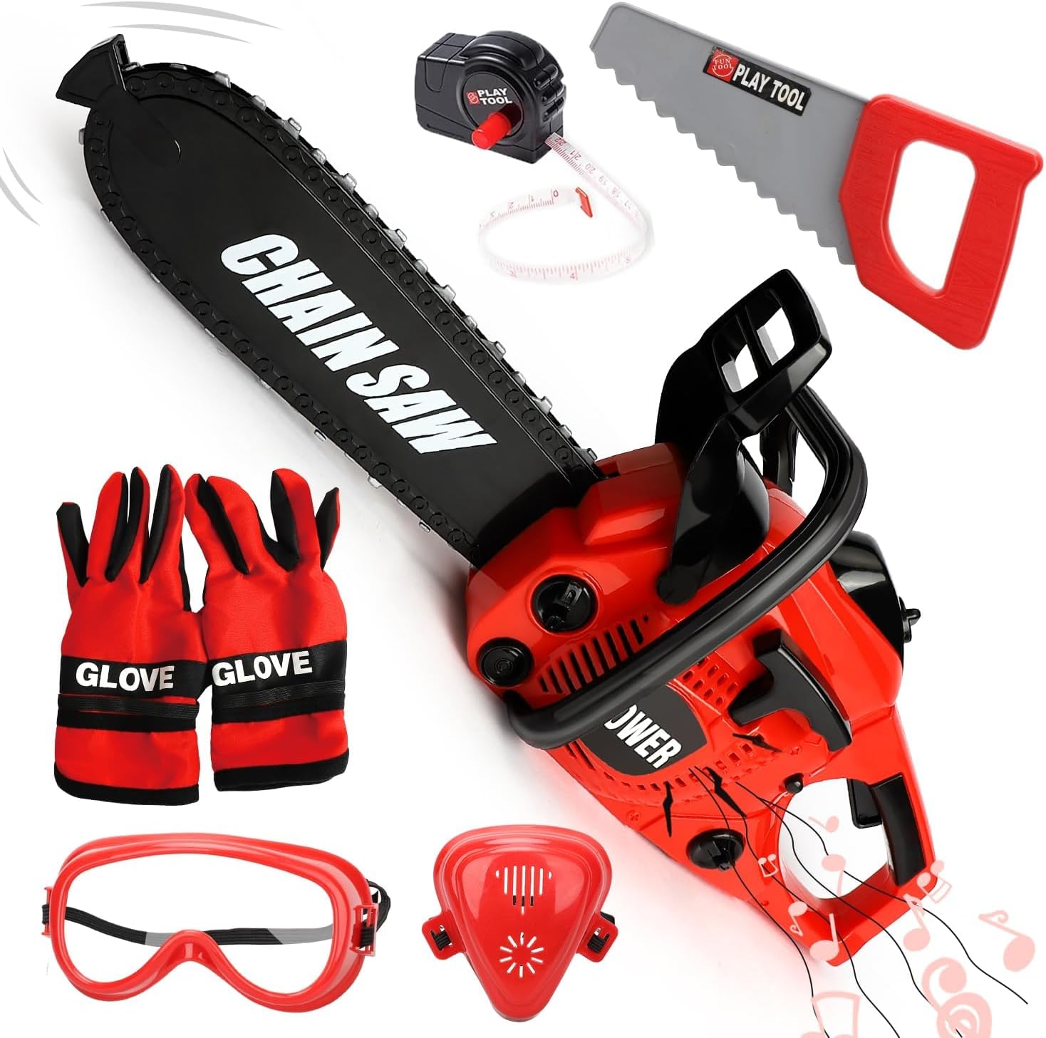 TOY Life Toy Chainsaw Kids Tool Set with Gloves Toddler Pretend Play Construction Tool Electric Chainsaw Play Set Outdoor Toy for Kids Halloween Costume for Boys Ages 3 4 5 6 7 8