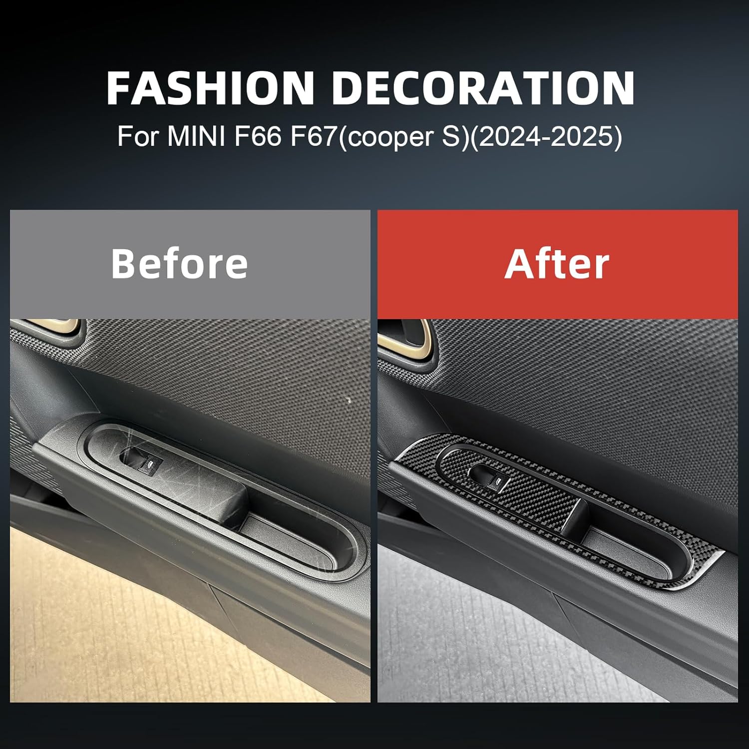 Real Carbon Fiber Car Window Lift Frame Covers - for MINI Cooper F66 F67 2024 2025 (Include for MINI Cooper S), Durable Anti-Scratch Protective Accessories (Black)