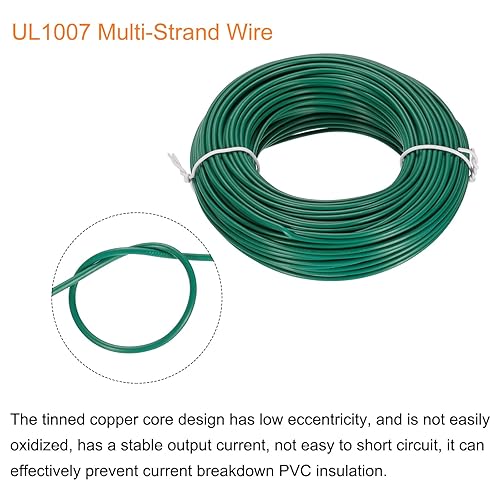 Vista 124 de MECCANIXITY Cable trenzado de PVC verde 18 AWG, 24.6 ft/25 pies, 300 V, cobre estañado, UL1007, compatible con varios dispositivos