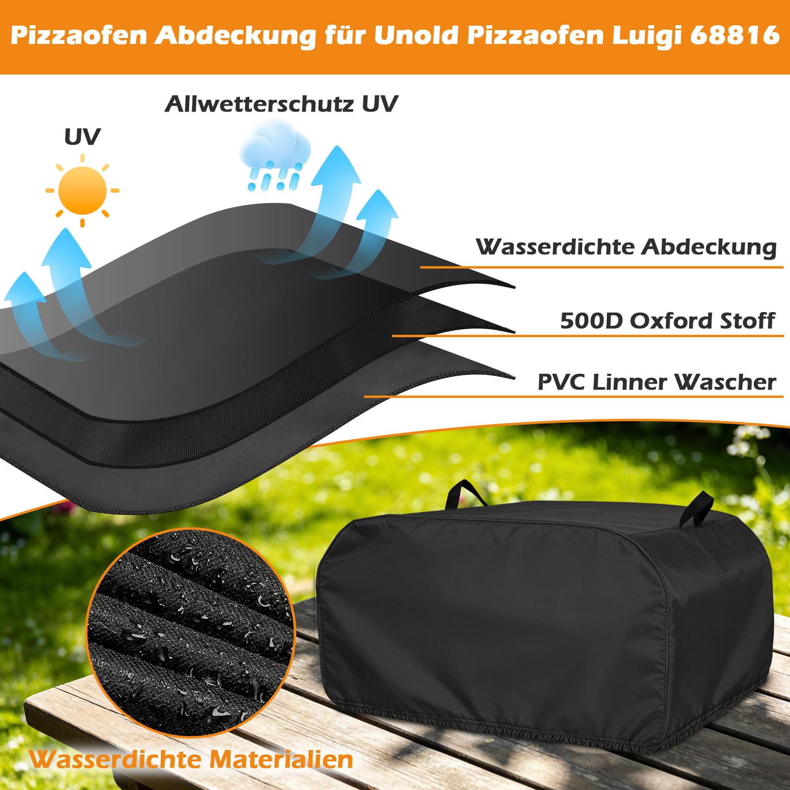 Pizzaofen Abdeckung für Unold Pizzaofen Luigi 68816 Gas Pizza Ofen, Wasserdicht Staubdicht Pizzaofen Tragetasche 500D Oxford-Stoff Pizzaofen Tragetasche Pizzaofen Zubehör(46X49X30CM)