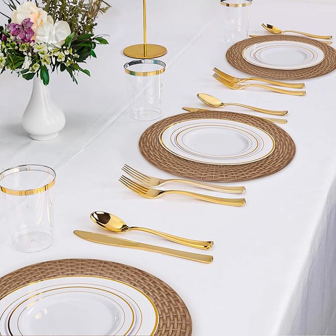 Juego de 12 platos cargadores de rattan sintético MAONAME marrones 33 cm miniatura 7