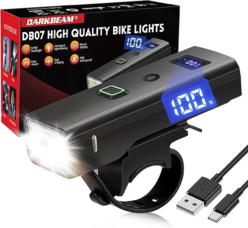 DARKBEAM Luz para bicicleta, faros delanteros de bicicleta superbrillantes de alta luminosidad USB recargable, luces de ciclismo impermeables de 4